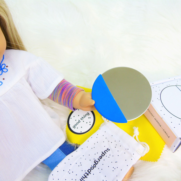 West Elm Mirror Compact Stainless Steel Blue Silicone Good Things 3" Round Box - Picture 3 of 7